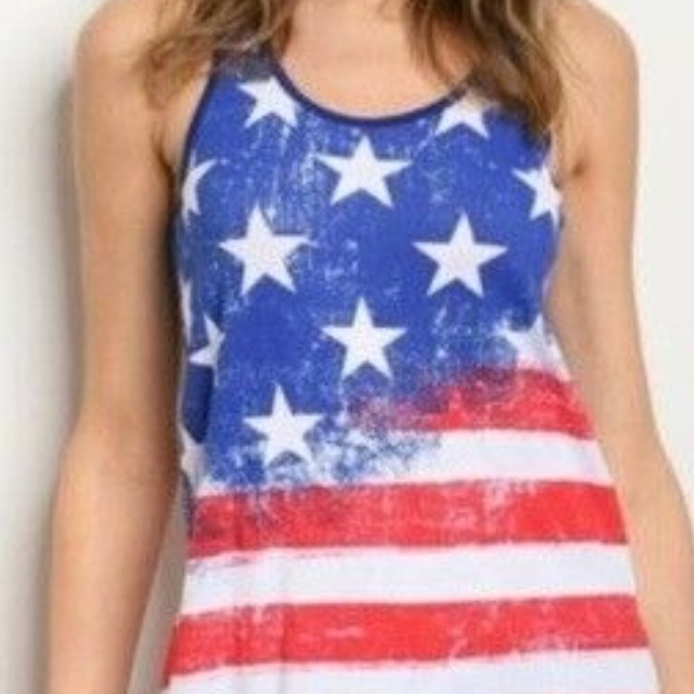 Color bear Womens American flag tank USA Sleeveless Oversize Loose Top Patriotic